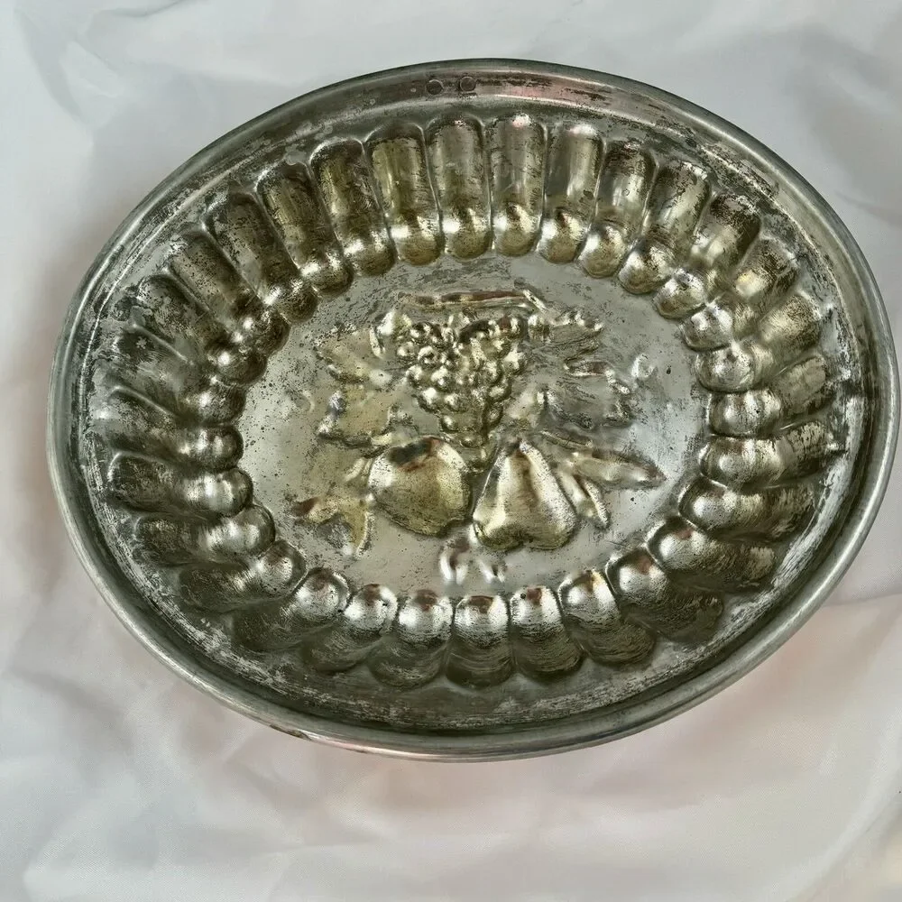 Large Oval Mold Copper Tin Lined Jelly Pudding Mold Fruit Design 13.5